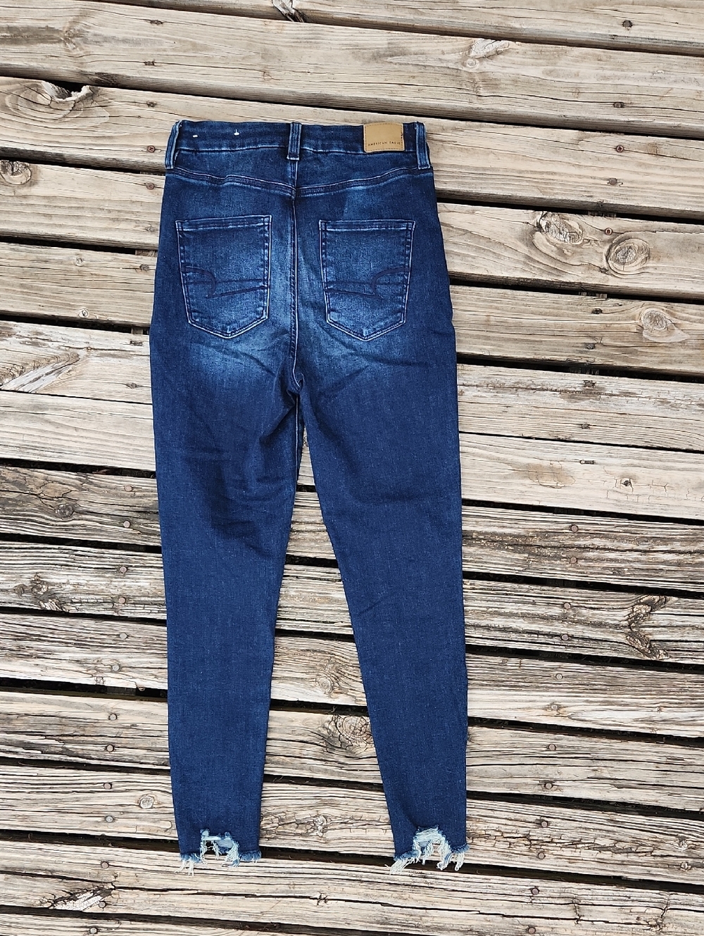 American Eagle Curvy Highest Rise Jegging Skinny Jeans 4 Short Dark Distressed - Picture 4 of 6